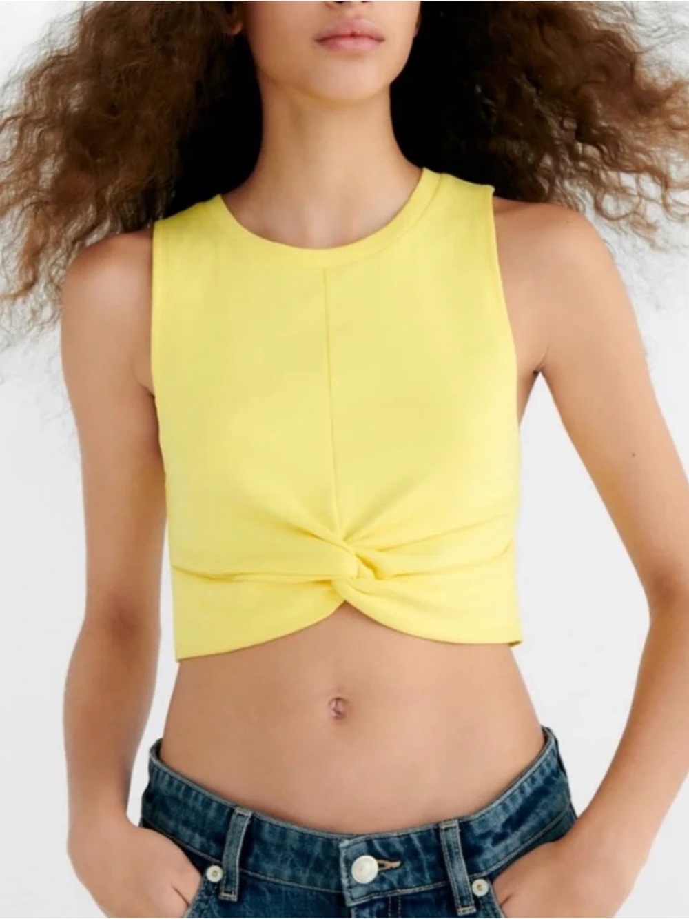 Zara Yellow Knot-Front Crop Tank